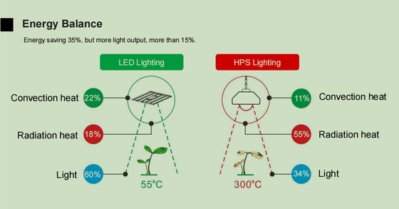 95F/35C Greenhouse LED Grow Lights 680w Full Spectrum High PPE 2.6μMol/J for herbs